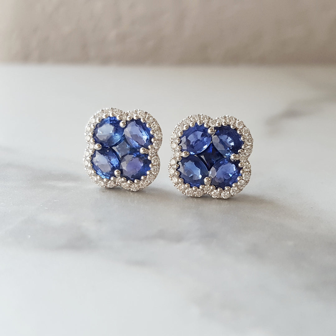 Lucky Sapphire Clover Studs