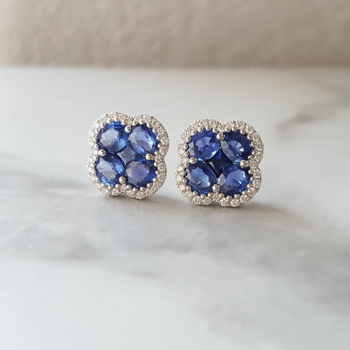 Lucky Sapphire Clover Studs