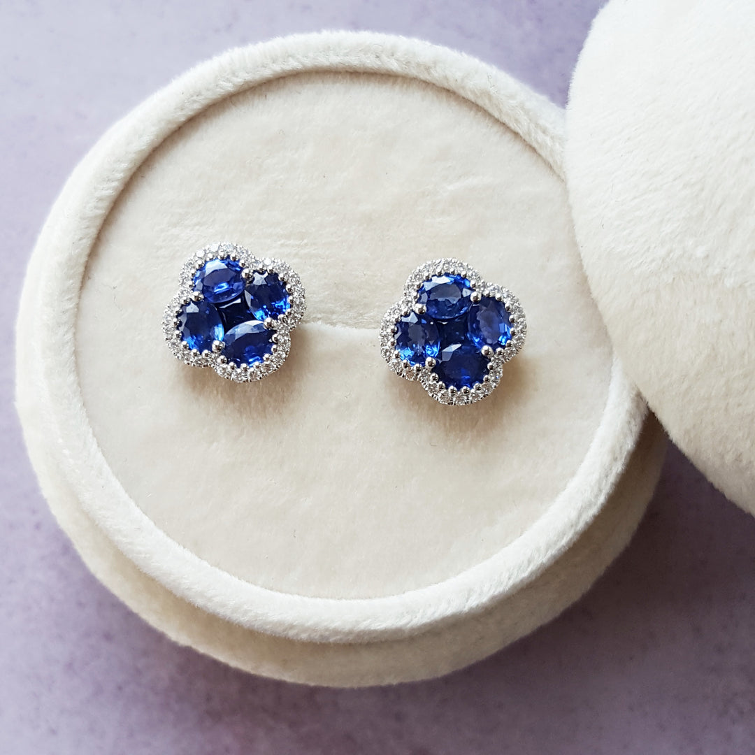 Lucky Sapphire Clover Studs