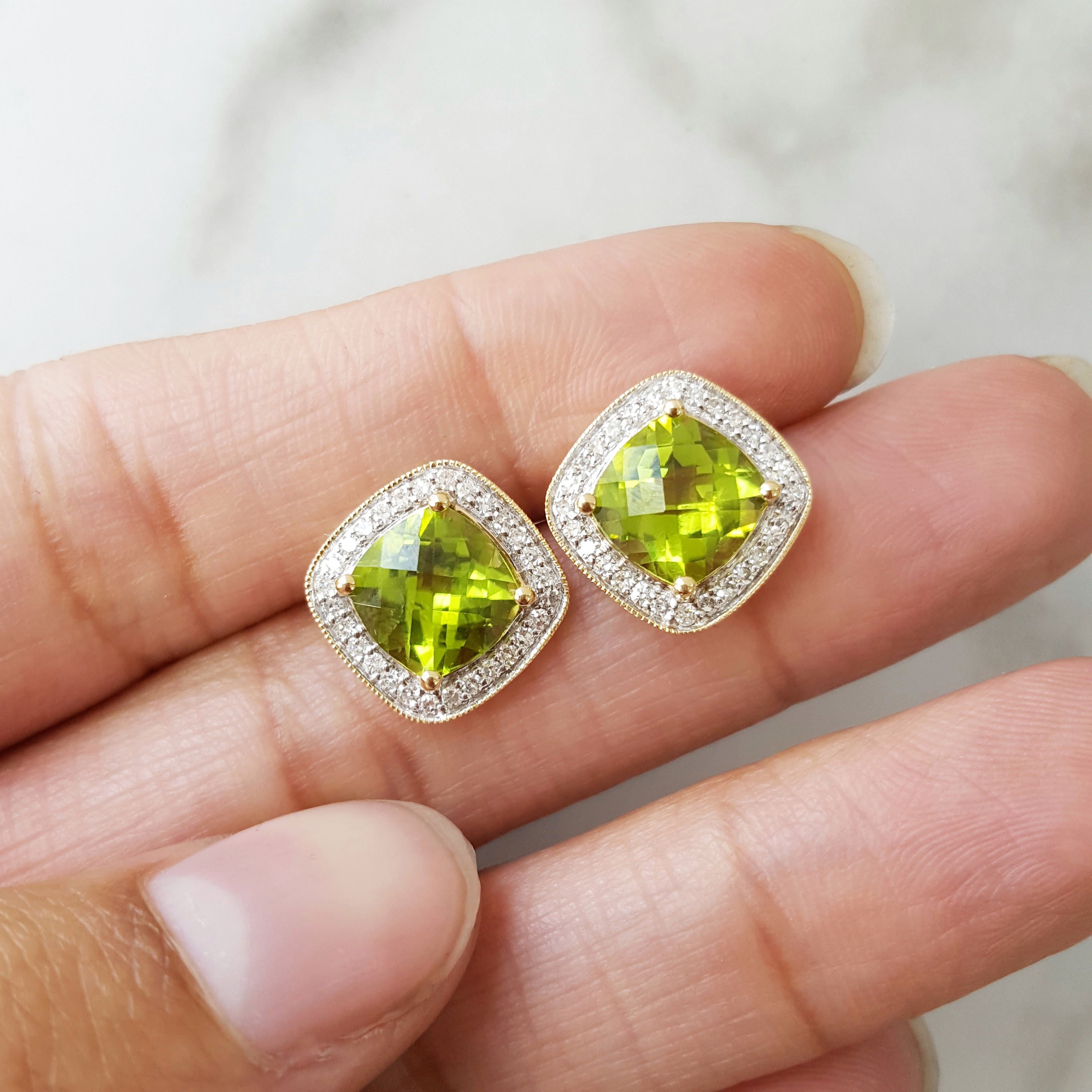 14K Yellow Gold Stunning Vintage Inspired Peridot Studs – Sami