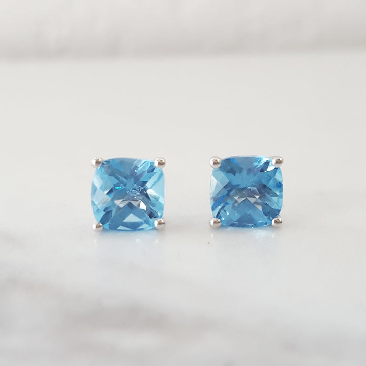 Cushion Blue Topaz Studs