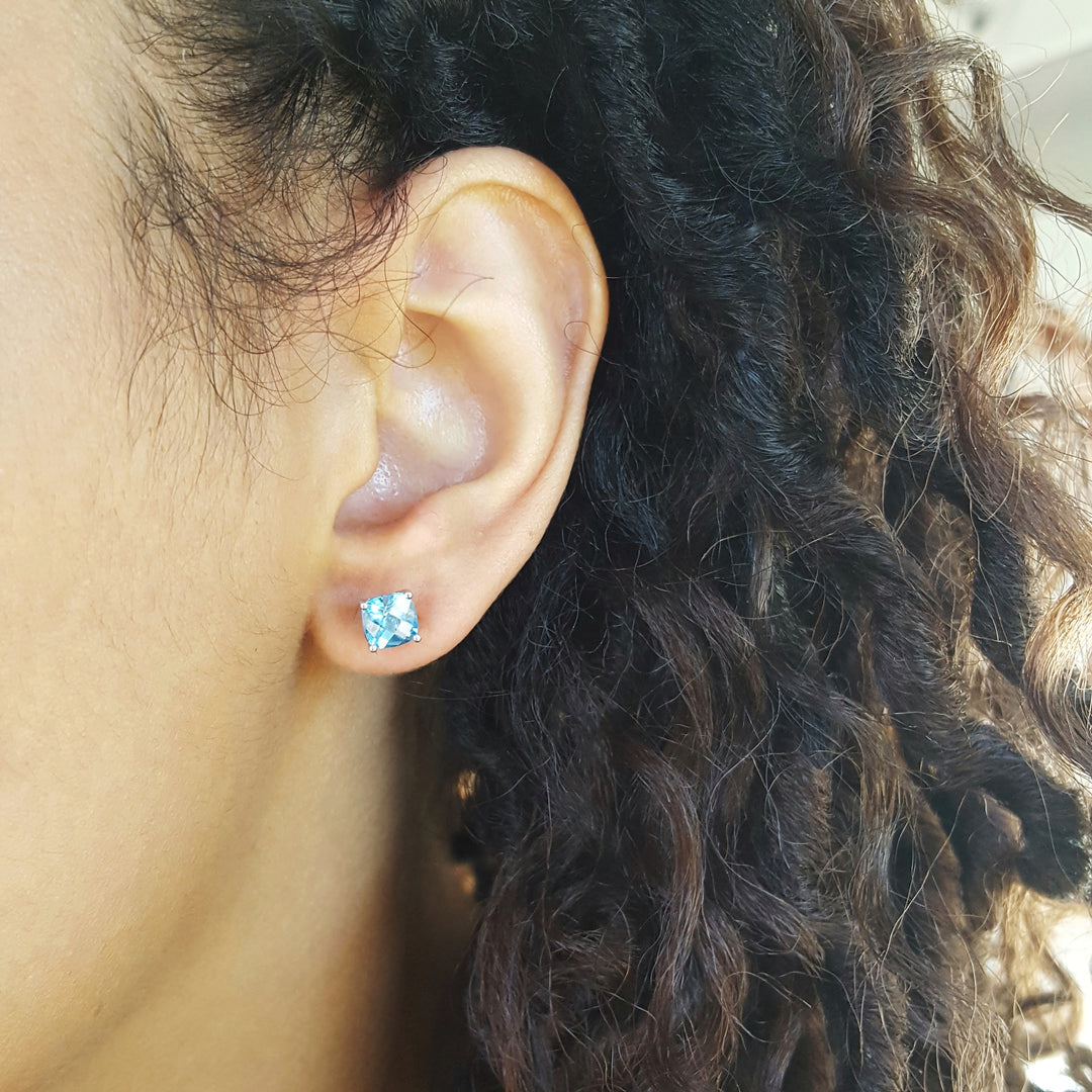 Cushion Blue Topaz Studs