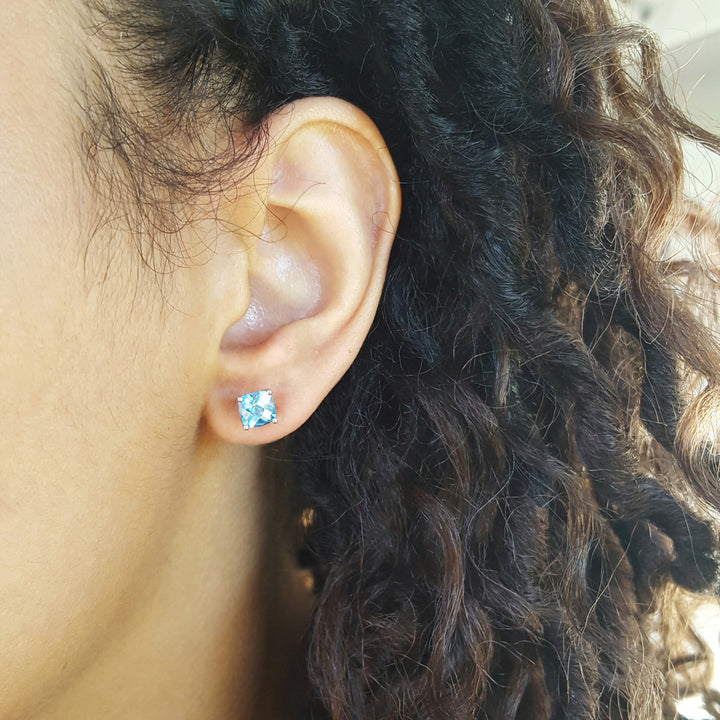 Cushion Blue Topaz Studs