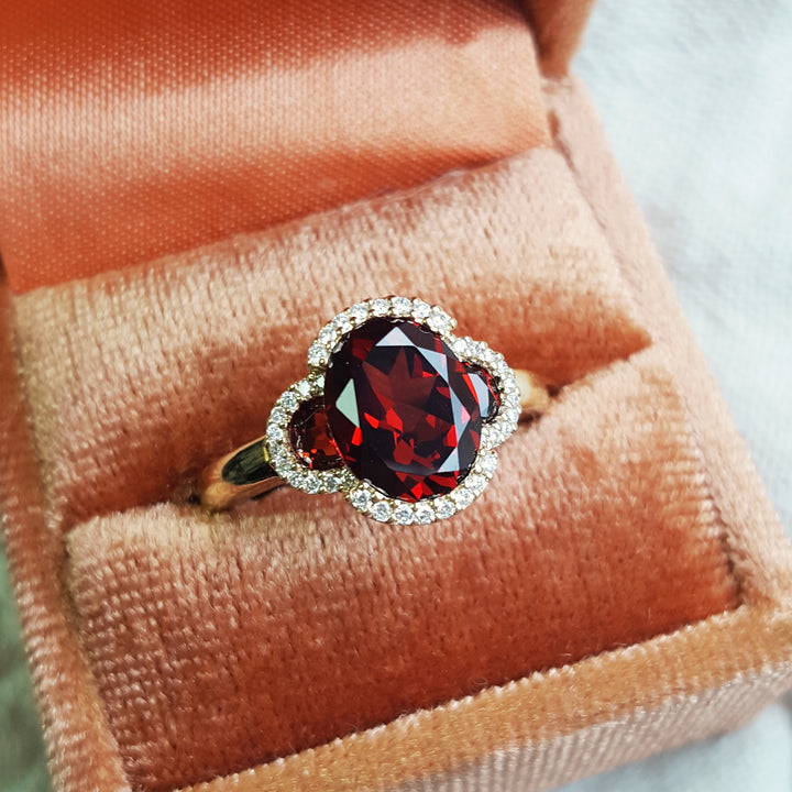 Vintage Inspired Clover Garnet Ring