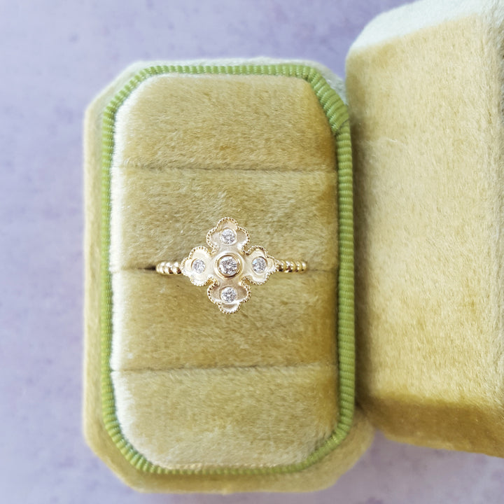 Diamond Beaded Clover Ring