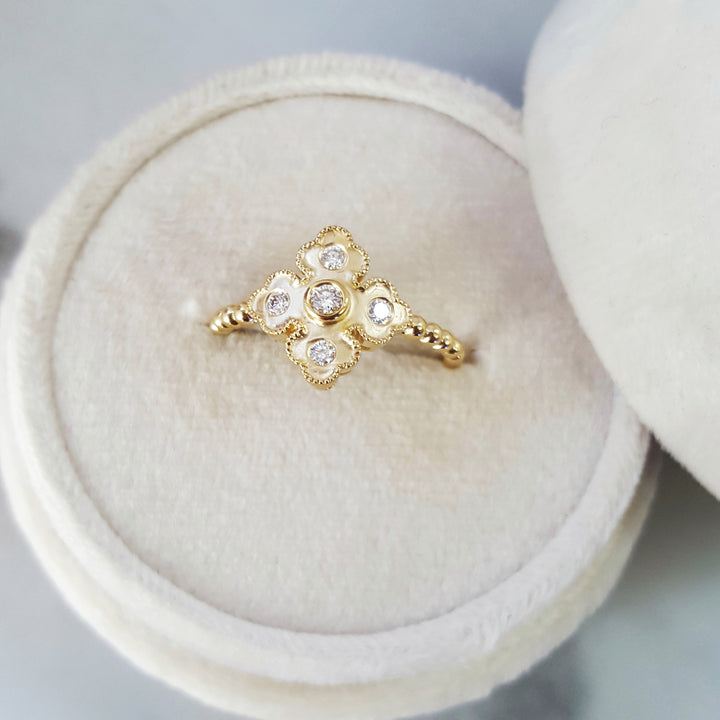 Diamond Beaded Clover Ring