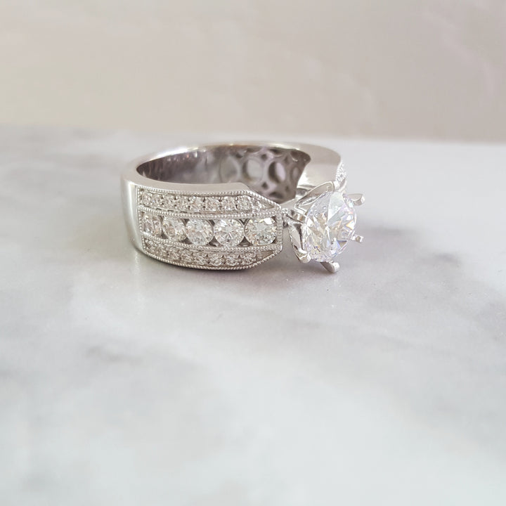 Triple Row Engagement Ring Semi Mount