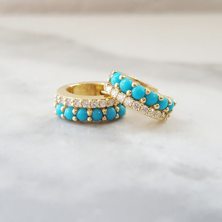 Turquoise Bead Huggie Hoops