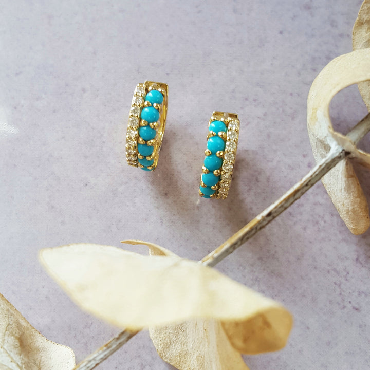 Turquoise Bead Huggie Hoops