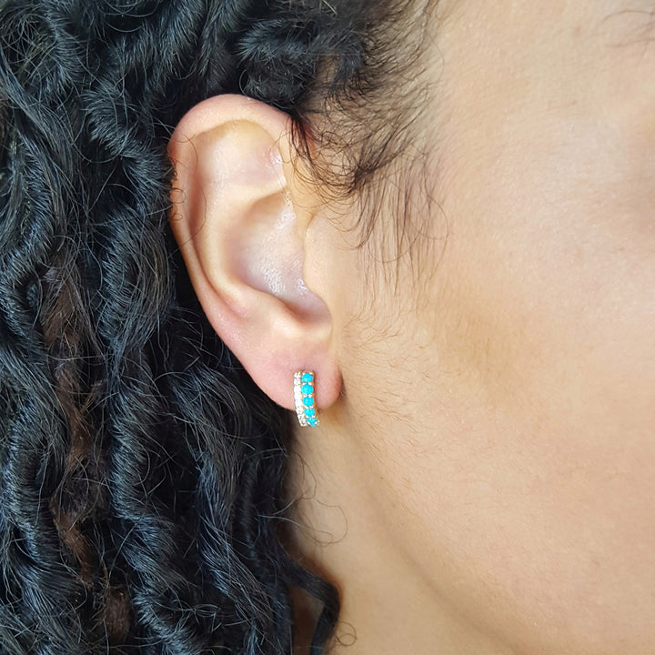 Turquoise Bead Huggie Hoops