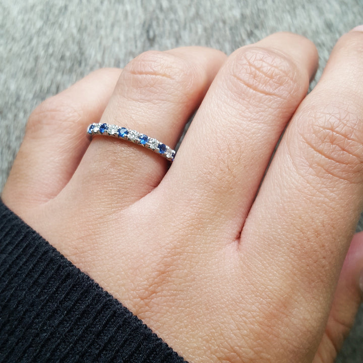 Alternating Blue Sapphire & Diamond Band