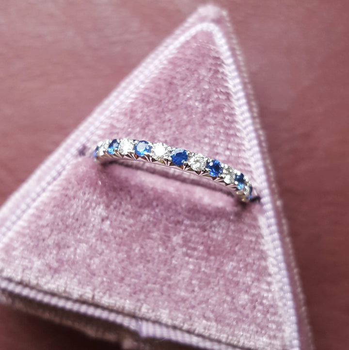 Alternating Blue Sapphire & Diamond Band