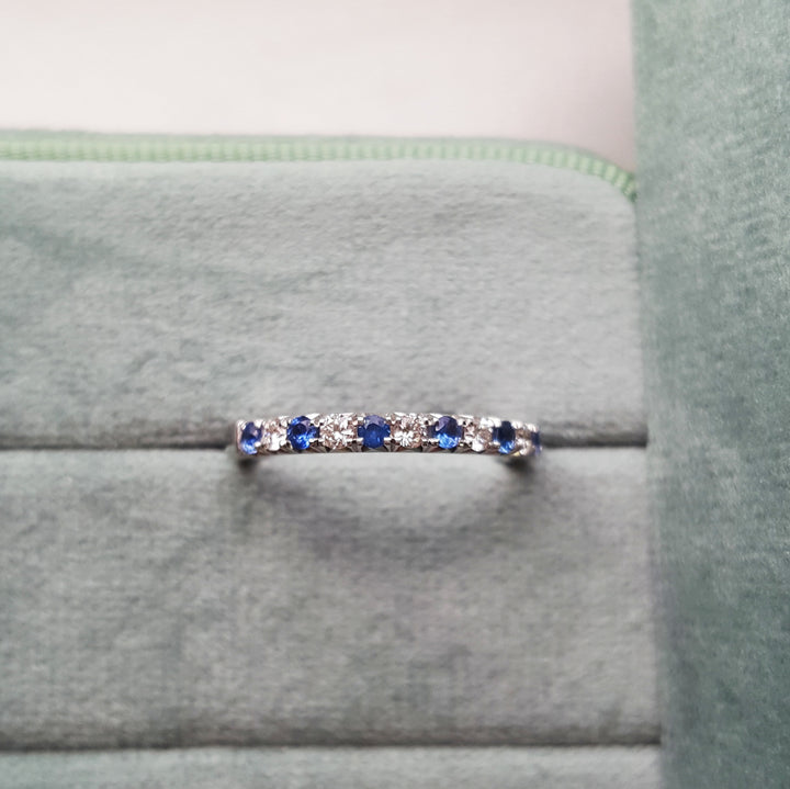 Alternating Blue Sapphire & Diamond Band