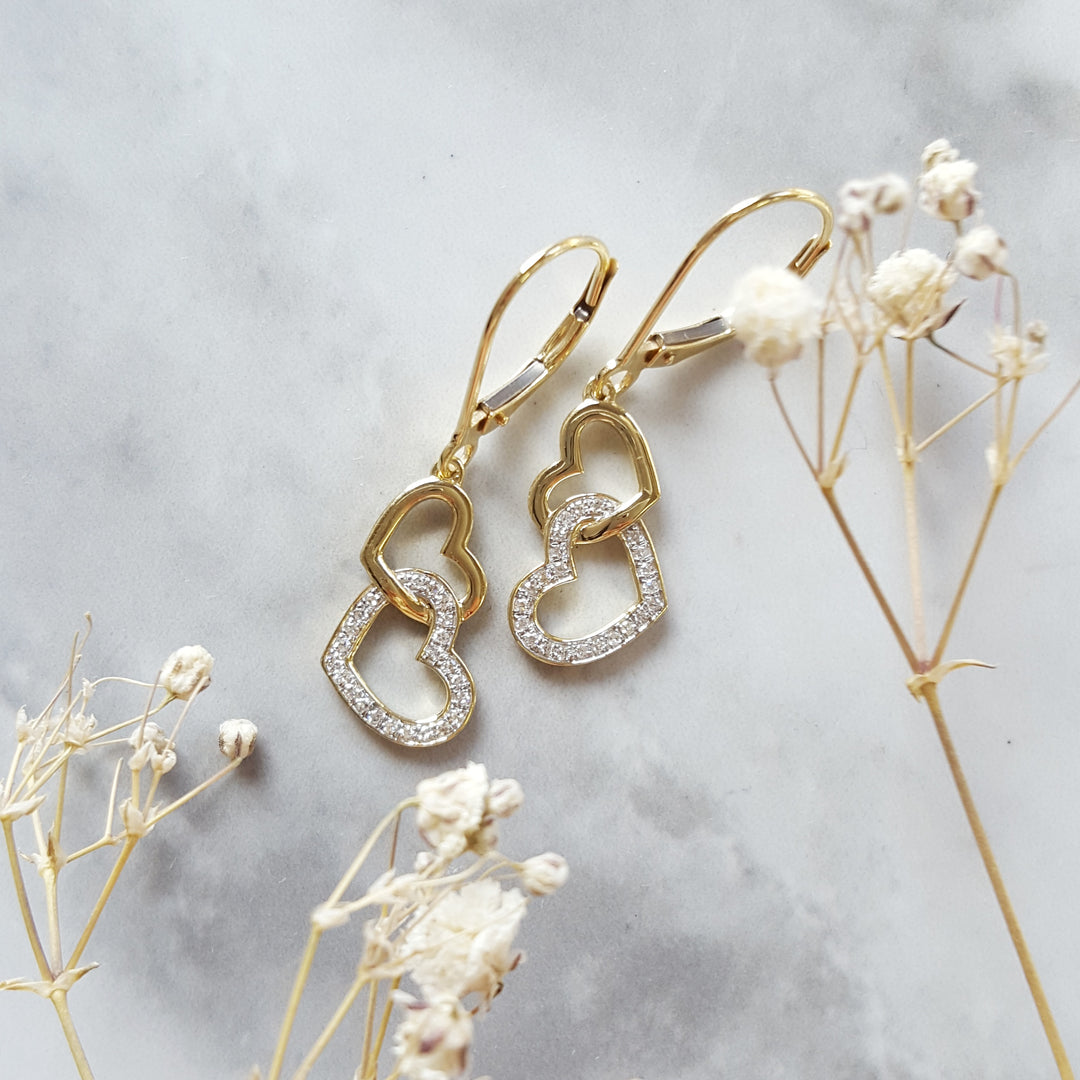 Double Heart Dangle Diamond Earrings