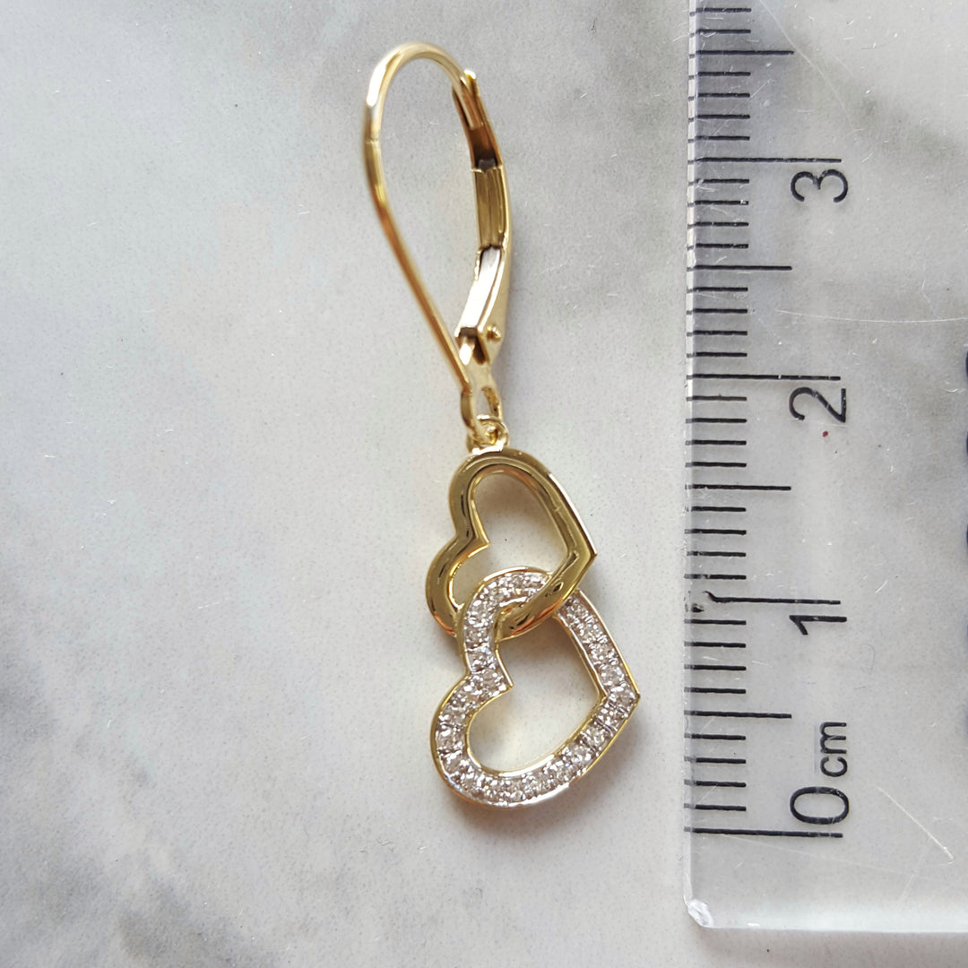 Double Heart Dangle Diamond Earrings