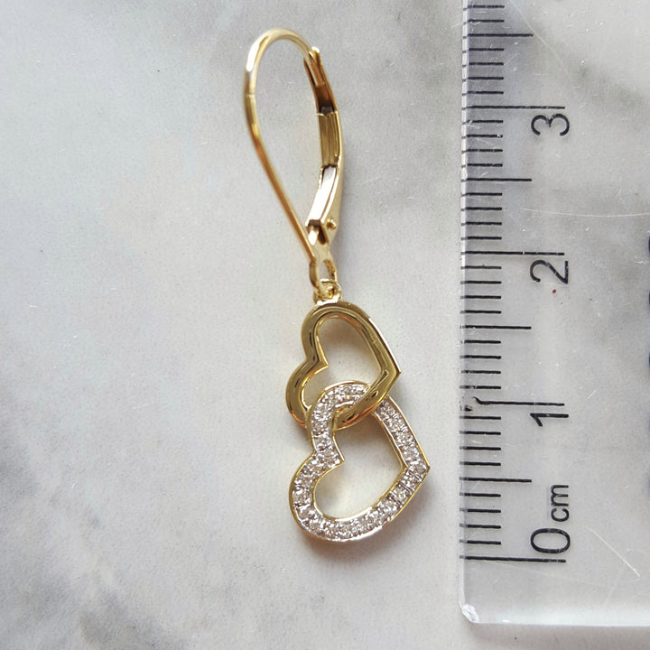 Double Heart Dangle Diamond Earrings