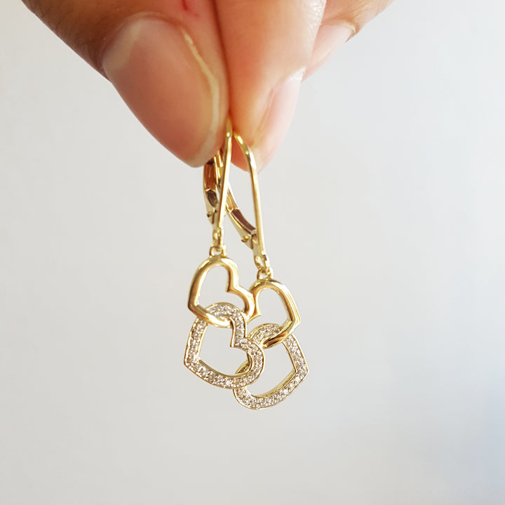 Double Heart Dangle Diamond Earrings