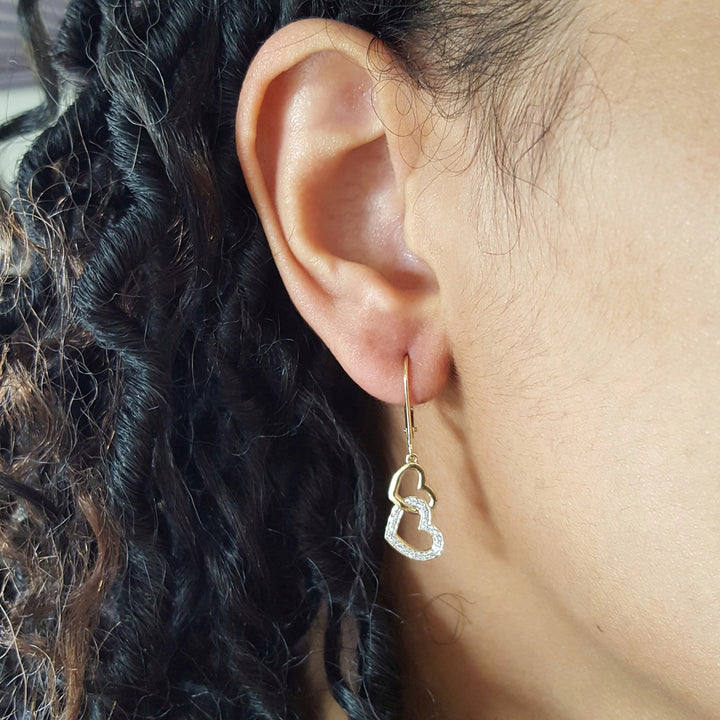 Double Heart Dangle Diamond Earrings
