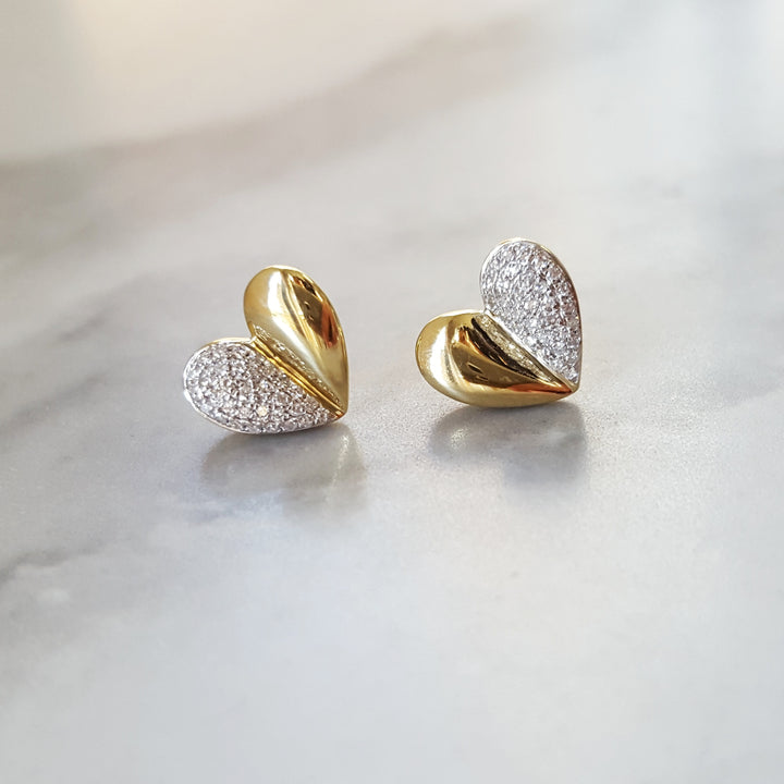 Pave Half Heart Studs