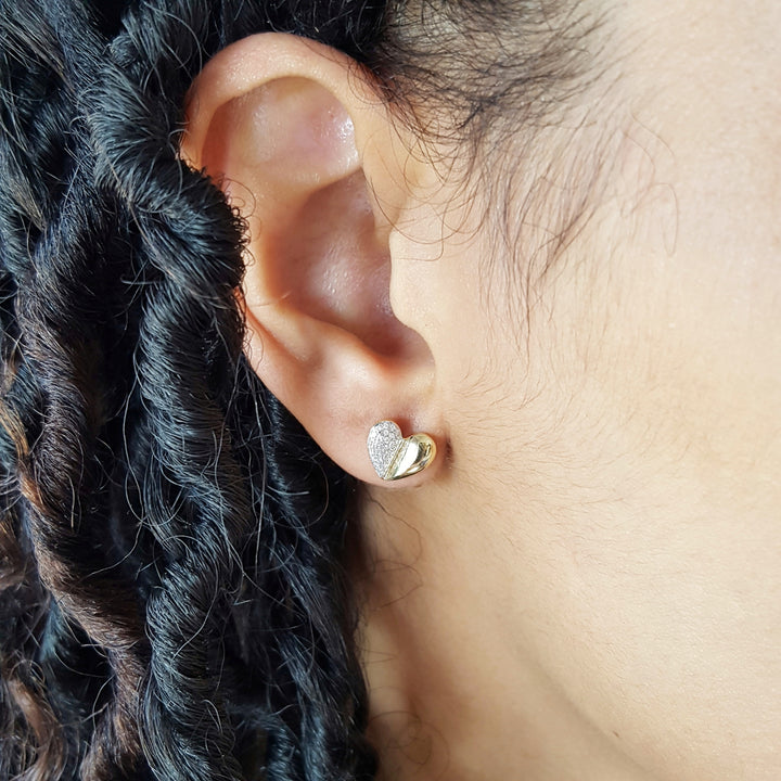 Pave Half Heart Studs