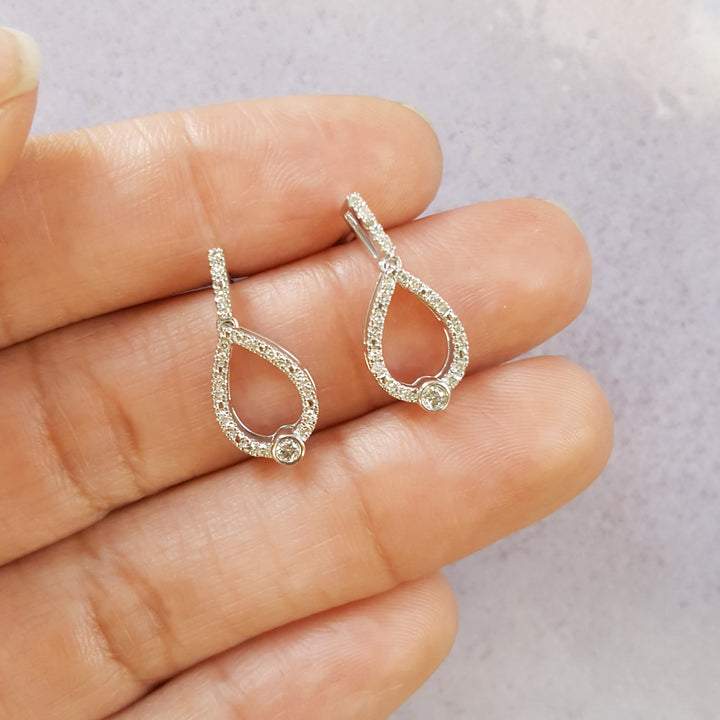 Open Beveled Modern Silver and Diamond Earrings