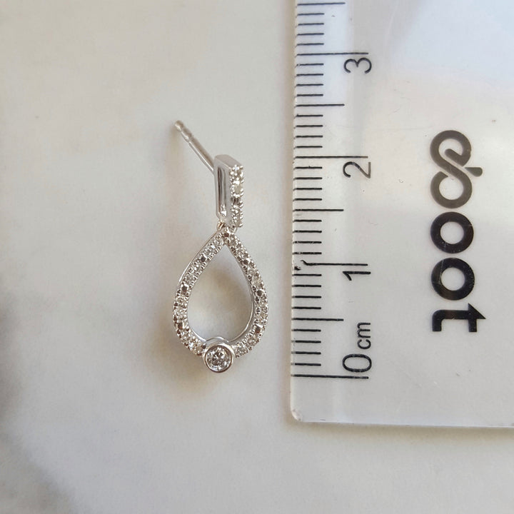 Open Beveled Modern Silver and Diamond Earrings