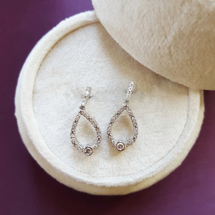 Open Beveled Modern Silver and Diamond Earrings