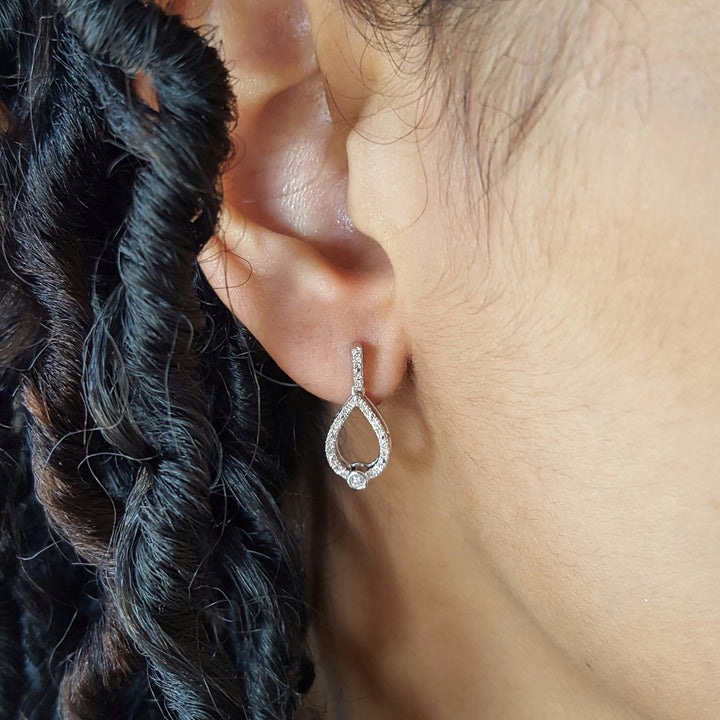 Open Beveled Modern Silver and Diamond Earrings