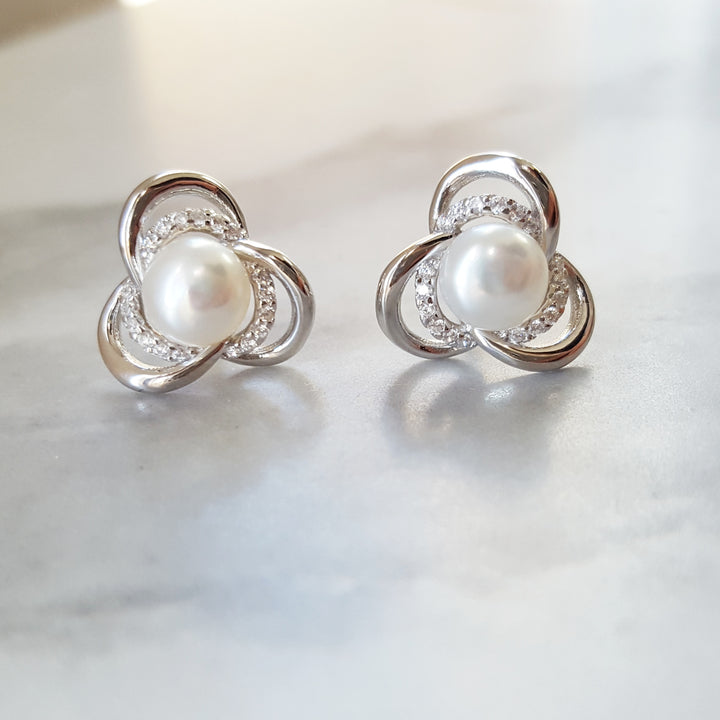 Trinity Pearl and Crystal Studs