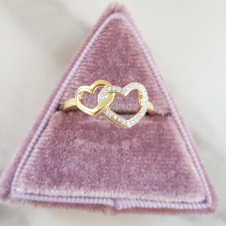 Double Gold and Diamond Heart Ring