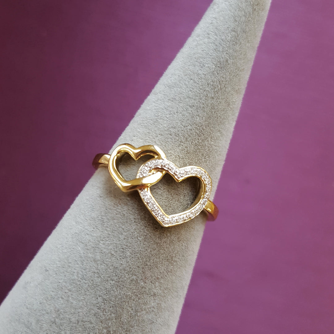 Double Gold and Diamond Heart Ring
