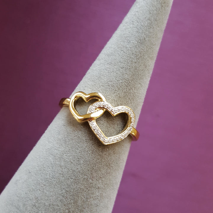 Double Gold and Diamond Heart Ring