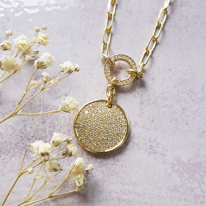 Pave Disc Necklace