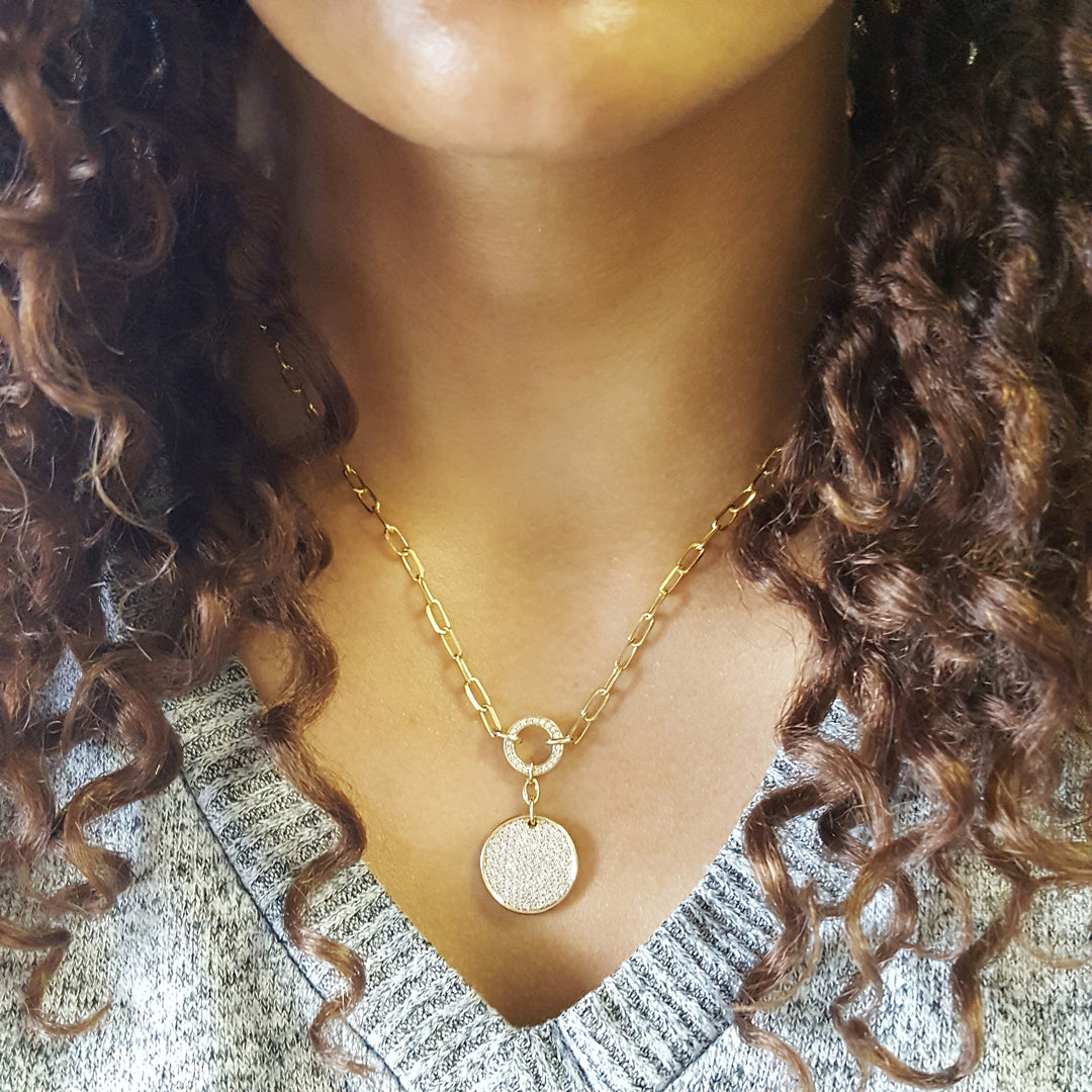 Pave Disc Necklace