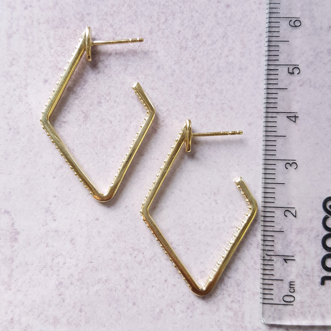14KY Diamond Shape Geometric Hoop Earrings