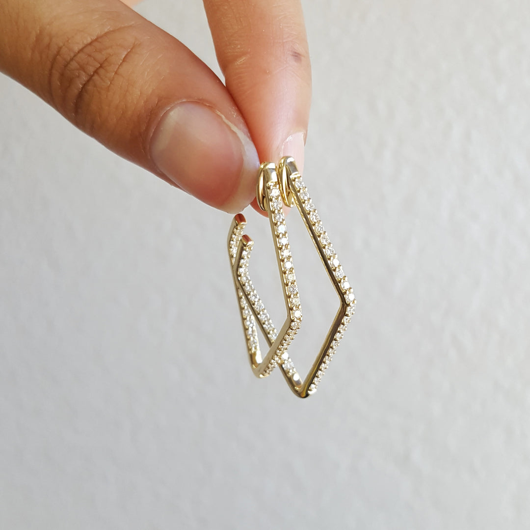 14KY Diamond Shape Geometric Hoop Earrings