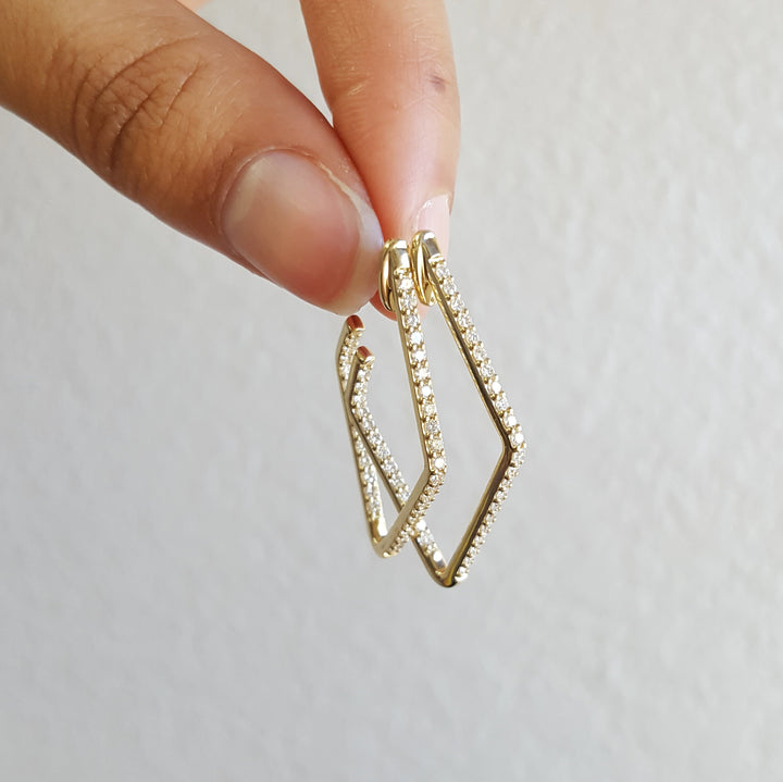 14KY Diamond Shape Geometric Hoop Earrings