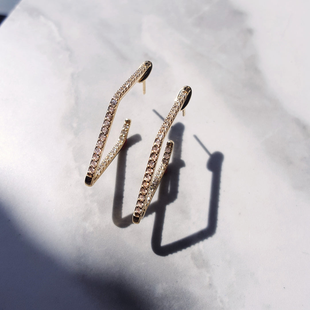 14KY Diamond Shape Geometric Hoop Earrings