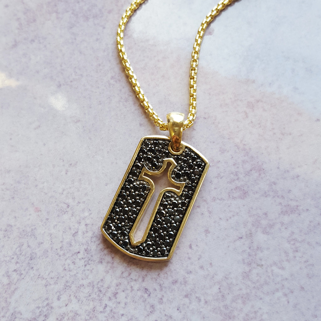 応援グッズ 950 CHUDRA90th Patch BLACK GOLD Black Diamond Dog Tag Pendant – Sami Fine Jewelry