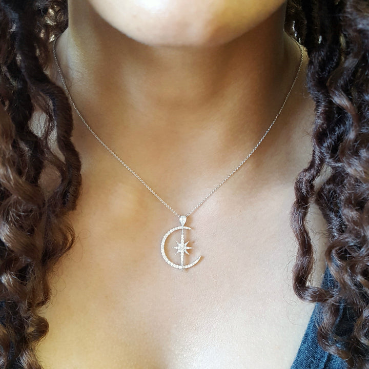 Moon and Star Diamond Pendant