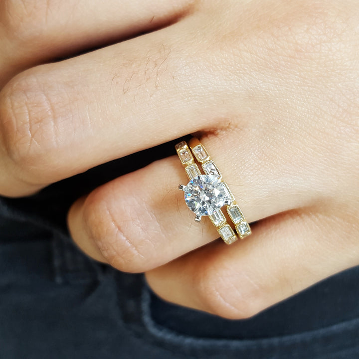 Emerald Cut Diamond Accented Wedding Set