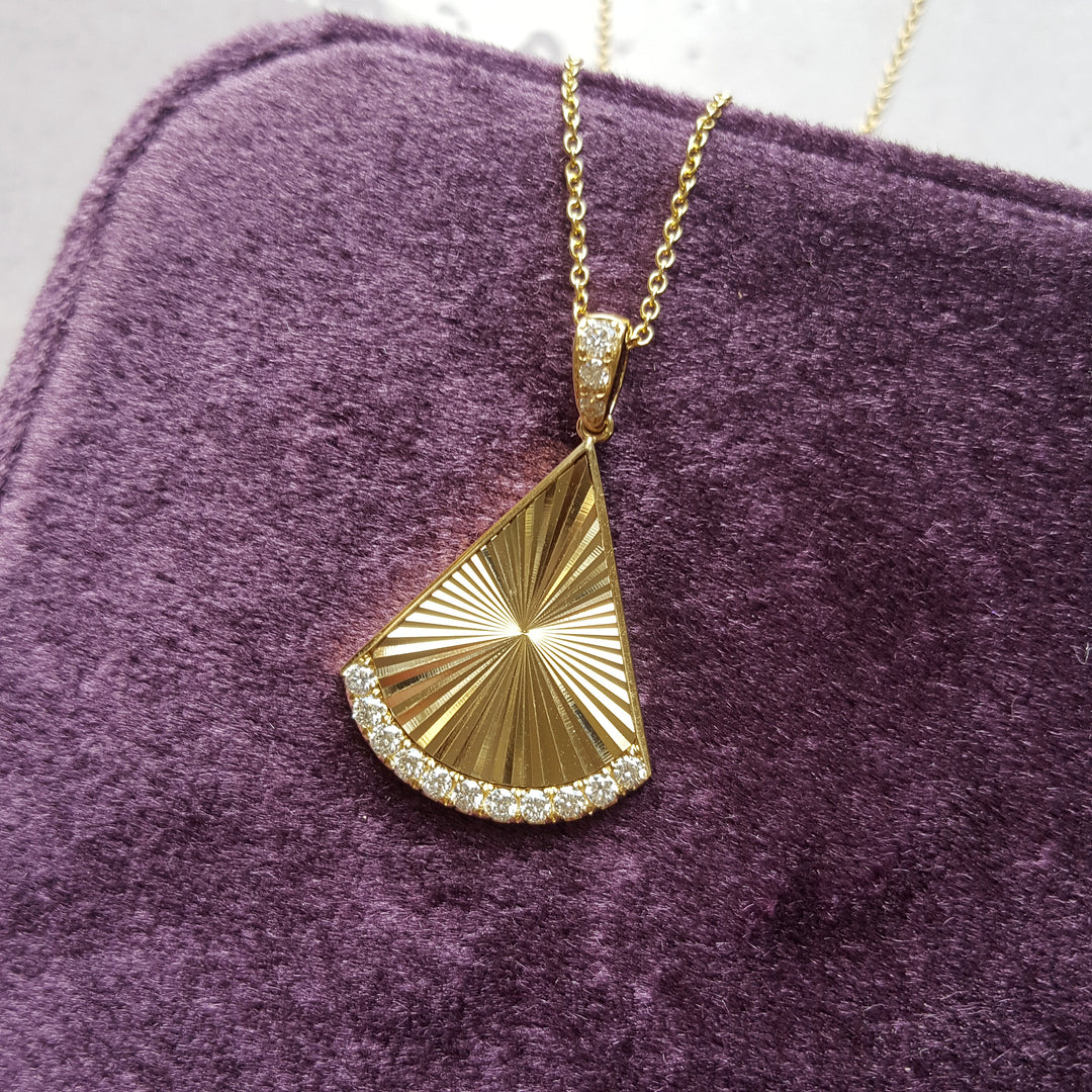 Textured Fan Diamond Accented Pendant