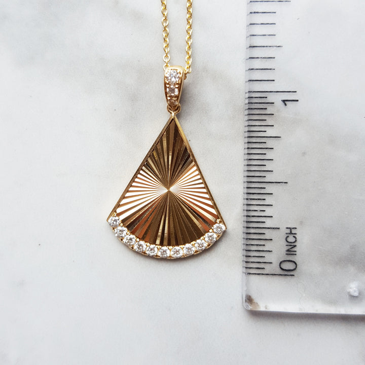 Textured Fan Diamond Accented Pendant
