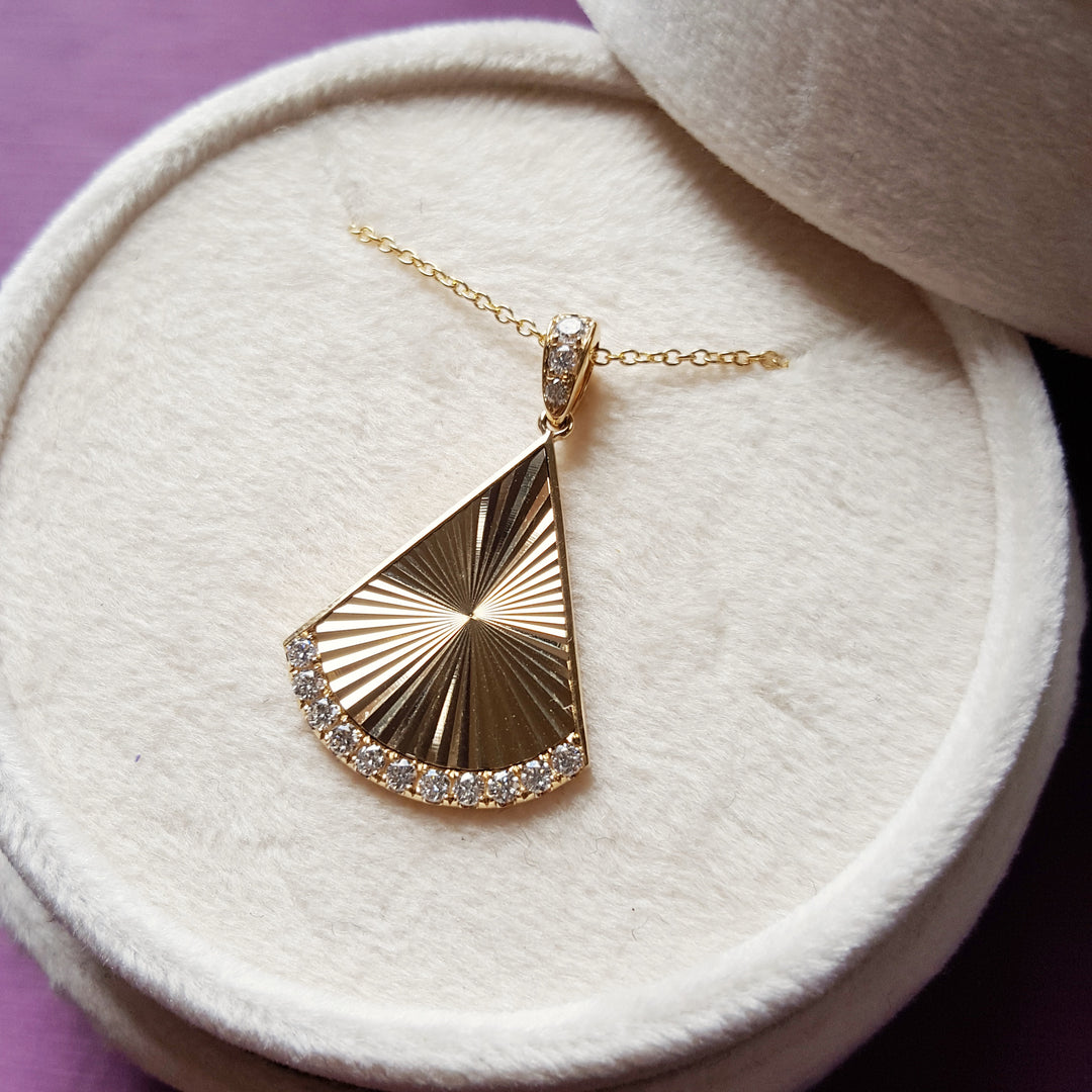 Textured Fan Diamond Accented Pendant