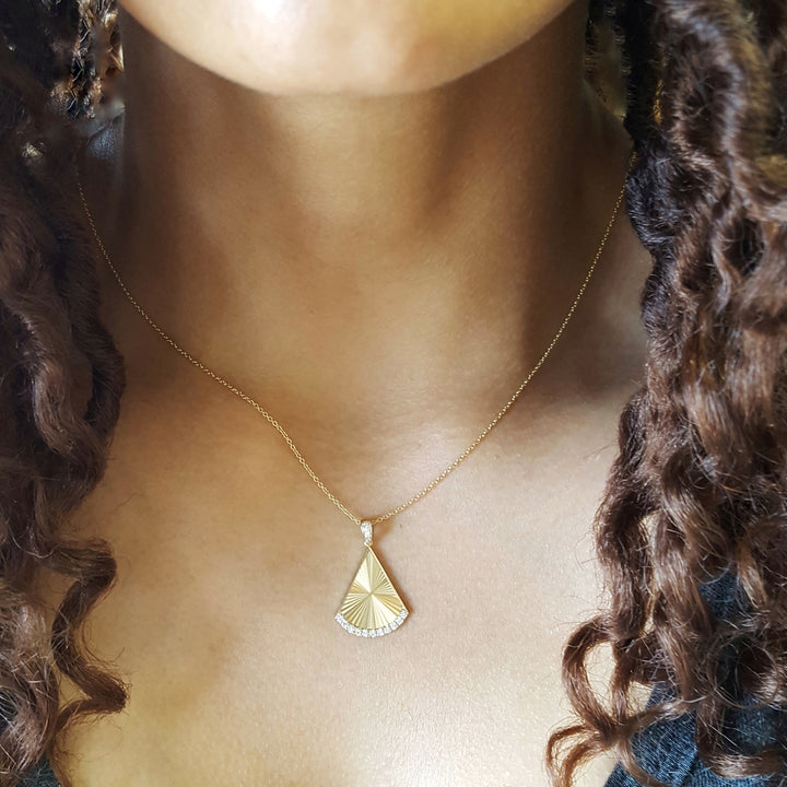Textured Fan Diamond Accented Pendant