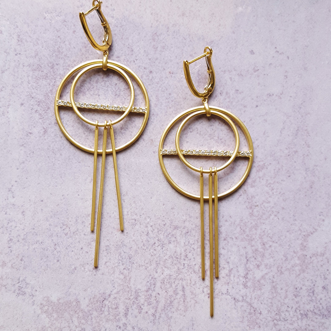 Geometric Dangle Diamond Earrings