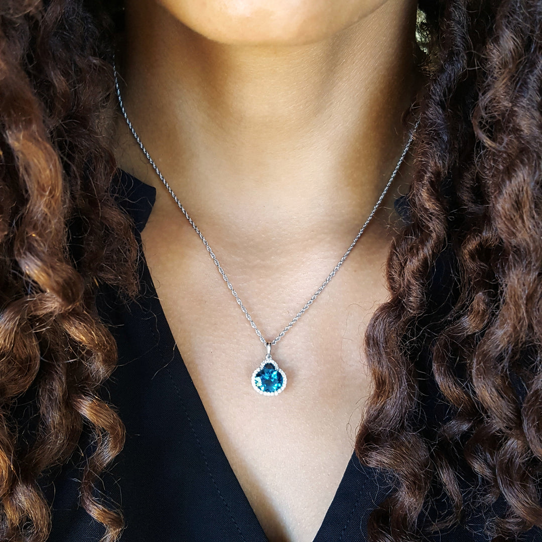 London Blue Topaz Halo Pendant