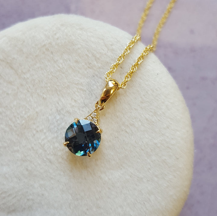 14k Yellow Gold London Blue Topaz and Diamond Pendant