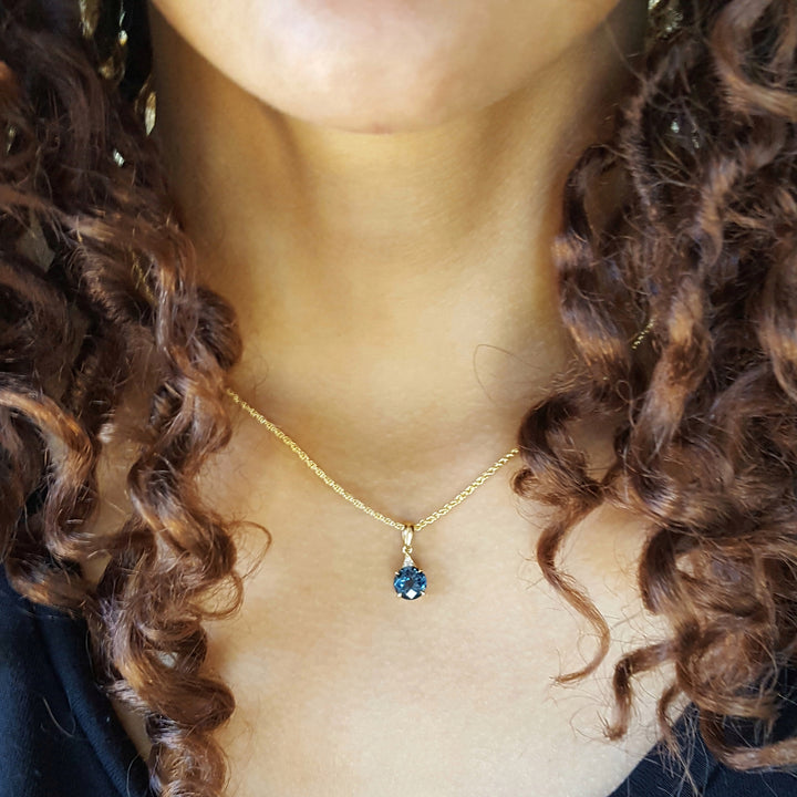 14k Yellow Gold London Blue Topaz and Diamond Pendant