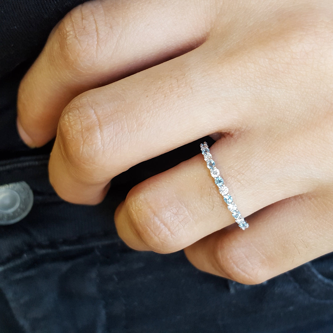 Blue Topaz And Diamond Stackable Band